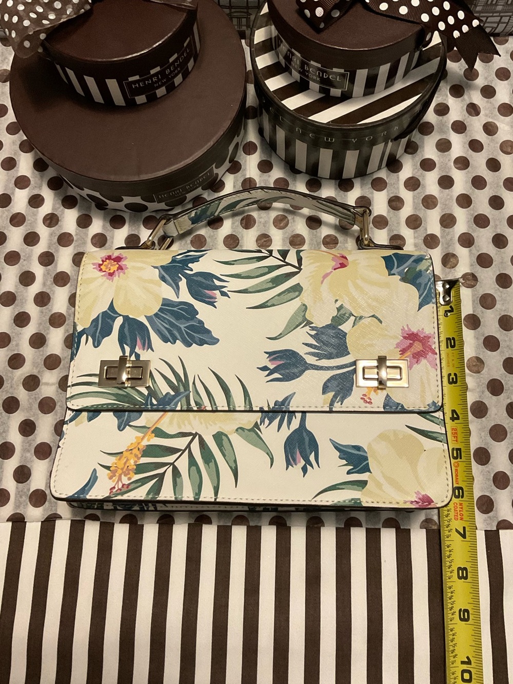 EUC Henri Bendel West 57th Schoolbag in Tropical Floral Print w Dust Bag - Picture 14 of 16